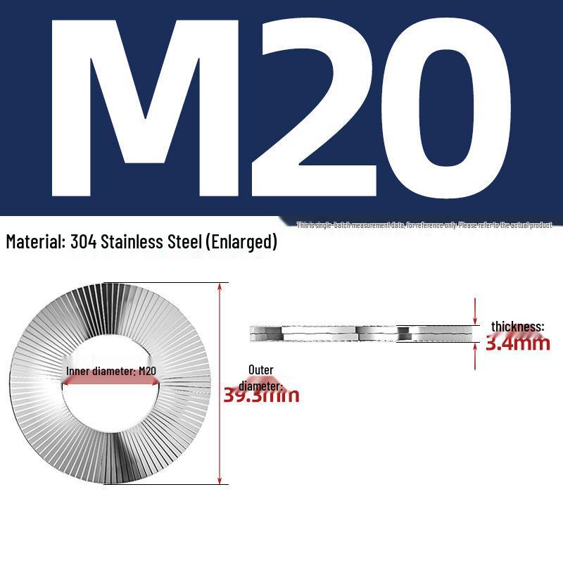 DIN25201 304 Stainless Steel Self-Locking Double Stack Washer, 65Mn Manganese Anti-Loosening, Double-Sided Tooth Layer.