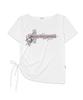 ESCAPEFROM [Escf X Hot Today] Cross Angel Print Side Shirring Detail Loose Fit One-Shoulder Short Sleeve T-Shirt White