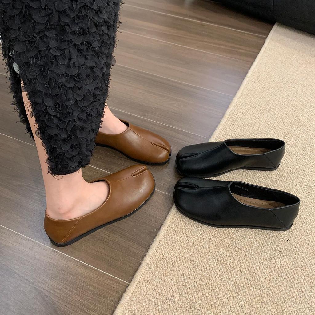 Fashion Bailamos Women Tabi Ninja Slip On Flats Split Toe Slippers Round Toe Shallow Lazy Slip On Boat  Mules Shoes Soft Loafers Mujer