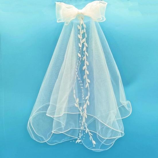Bridal Bowknot Decor Double Layer Head Veil with Hair Comb Wedding Photography Performance Princess Bow Veil Hair Accessories