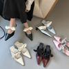 Female Butterfly-Knot 4CM Heels Slippers Shoes For Women Mules Fashion Pointed Toe Ladies Heels Slippers Slides Sandals Shoes