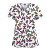 Quick-Drying Printed T-Shirt Short-Sleeved V-Neck Dental Oral Hand Wash Clothes Beauty Salon Pet Hospital Doctor Nurse Overalls