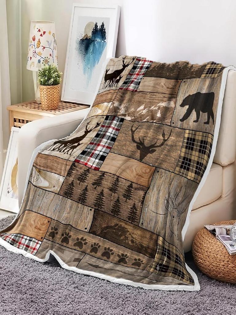 Rustikales Bauernhaus Überwurfdecke Gemütlich Warm Hirsch Bär Sport Fleece Flanell für Sofa Bett Land Holz Jagd Camping Wald Deko