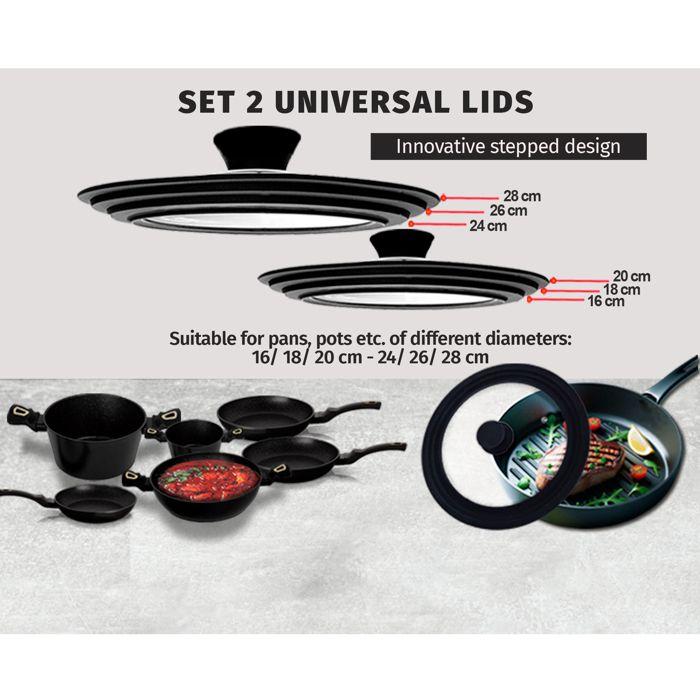 2 Couvercles Universel Poêle à Frire Casseroles 16-18-20/ 24-26-28 Verre Silicon Briebe TotaLid Transparent