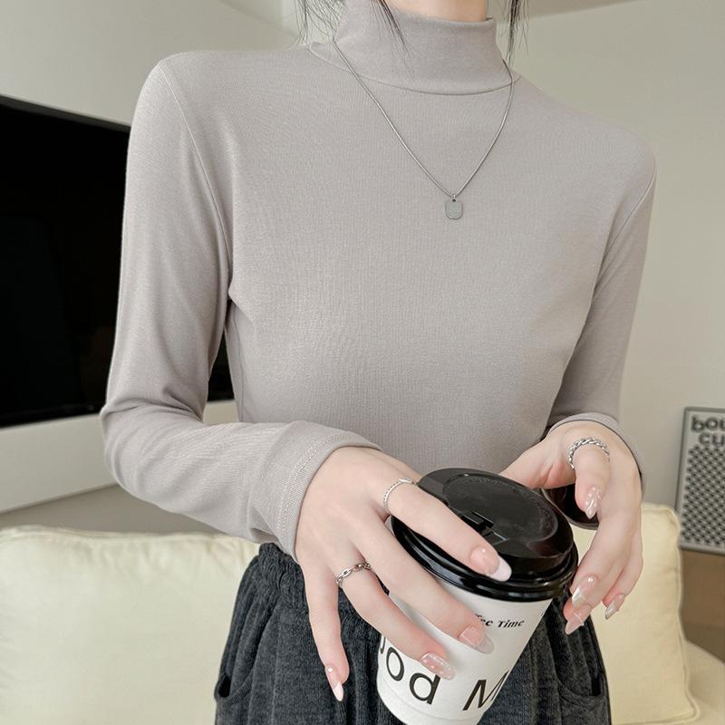 White Semi-turtleneck Bottoming Shirt Women's Spring and Autumn New Loose Inner Slim Long-sleeved T-shirt Comfortable Top