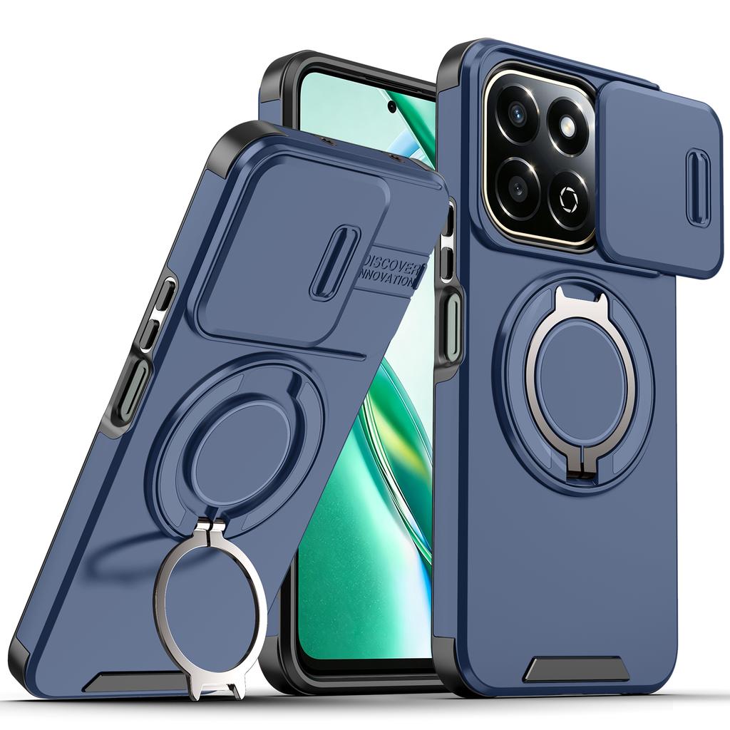 Magnetic Metal Ring Stand Armor Case For Honor X7c X7d 200 400 Smart 5G Slide Push Window Lens Protection TPU Plastic Back Cover