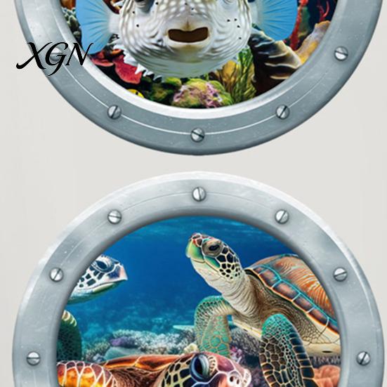 Bathroom Wall Decor for Kids 3Pcs Underwater World Sticker, Ocean Animals Decals, Peel And Stick Vinyl Fantasy Bubble Accents Stickers, 3D
