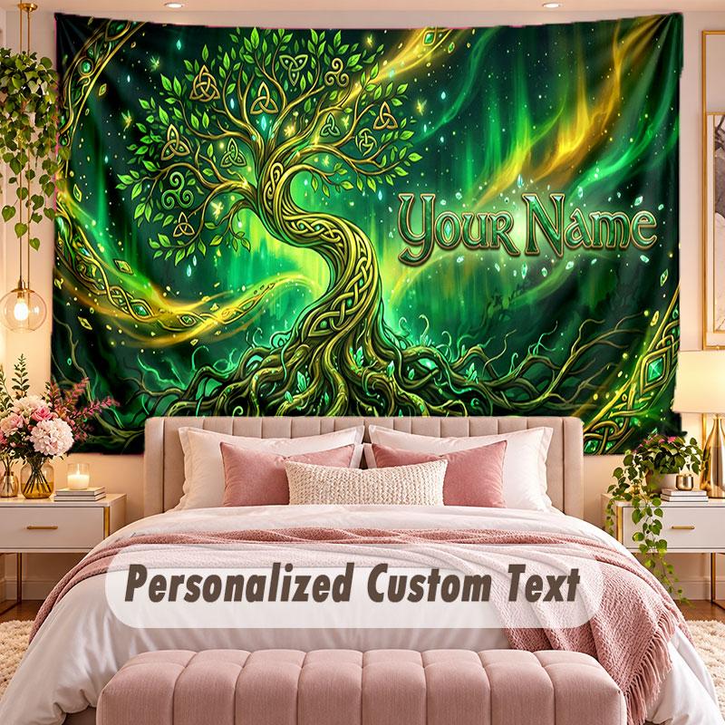 Baum des Lebens (171) Themen-Wandteppich, individuell mit Namen und Text, personalisierter Hänge-Wandteppich für Schlafzimmer, Wohnzimmer-Dekoration