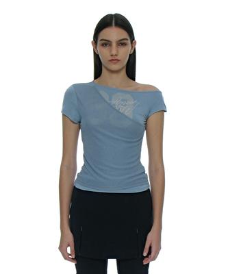 PARTIMENTO WOMEN Numbering Asymmetrical Layered Top_Blue Gray