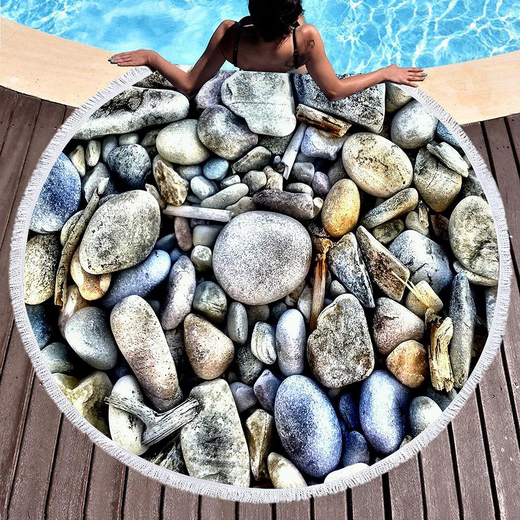 Various Stone Print Round Beach Towel,Microfiber Sand-proof Beach Blankets,Absorbent Quick-dry Pool Towels,Portable Picnic Mats