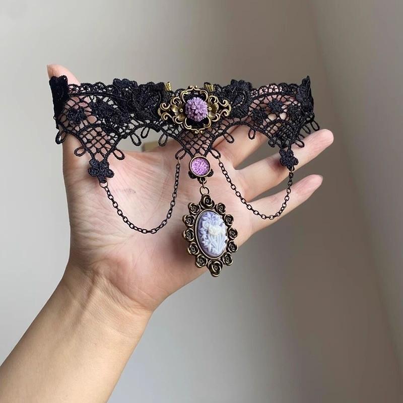 

Готическое Лолита Фиолетовое Кружевное Колье-Чокер с Кисточками Standard