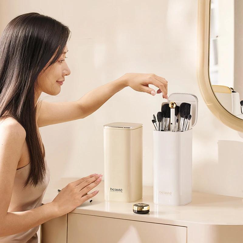 Automatic Lifting Makeup Brushes Holder Dustproof Makeup Brush Holder Desktop Makeup Tools Lipstick Eyebrow Pen Holder Container