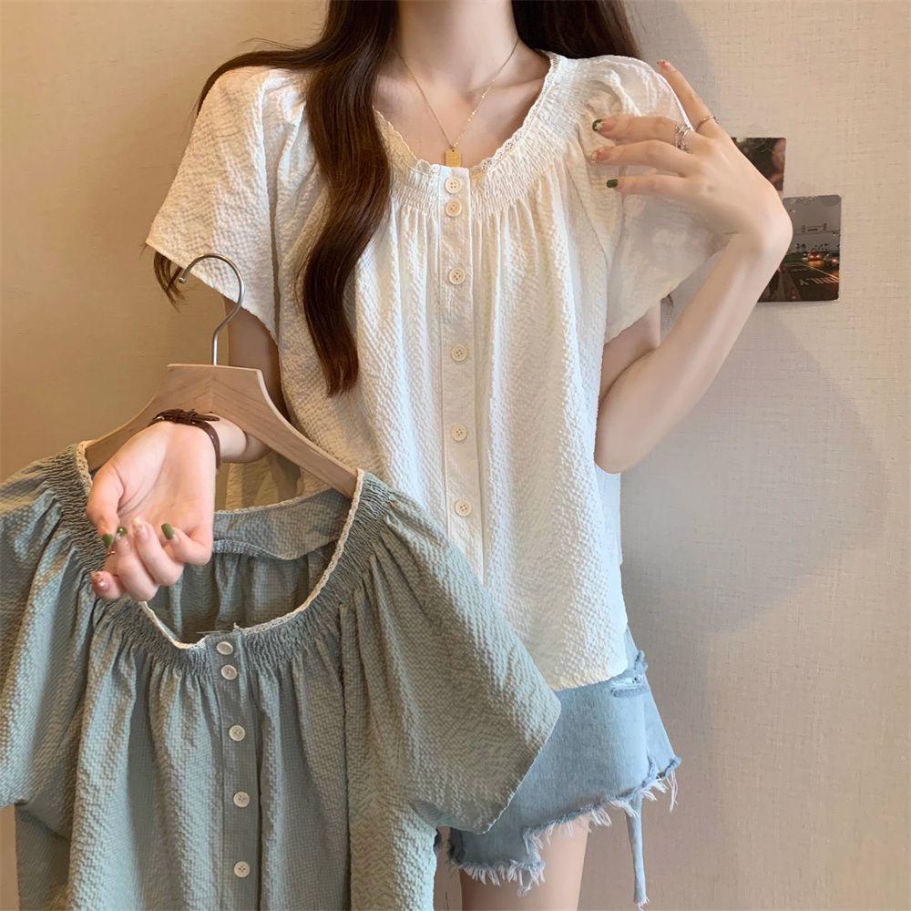 Women's Plus Size Short Sleeve Button T-Shirt - Loose Fit Summer Top