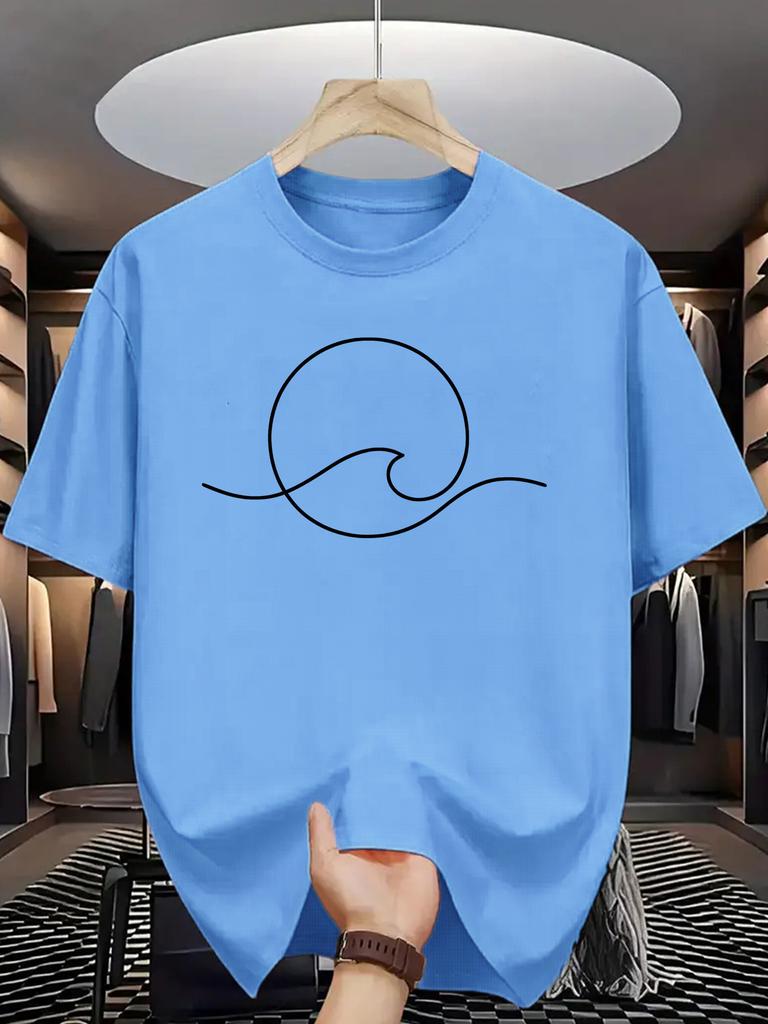 Unisex Crew Neck Tee Minimalist Sun Wave Line Print Short Sleeve Cotton Top Beach Travel Outdoor Shopping Street Daily Home Wear