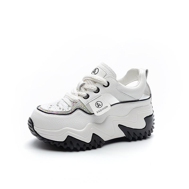 Women's Retro Thick Sole Rhinestone Leather Sandals - Summer 2025 Collection