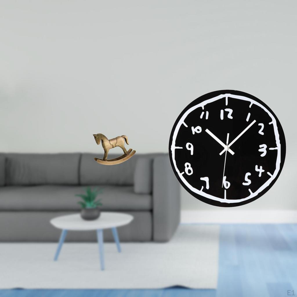 Rustic Wooden Rocking Horse Sculpture And Modern Acrylic Wall Clock Ornament for Stylish Home