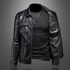 European station new autumn and winter men's lapel locomotive clothing leather jacket trend slim fashion jacket jacket