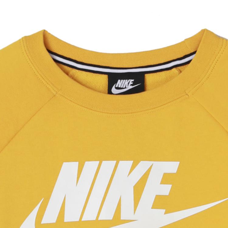 Nike Logo Print Crew Neck Pullover Sweatshirt Women Tops Yellow CI1178-752