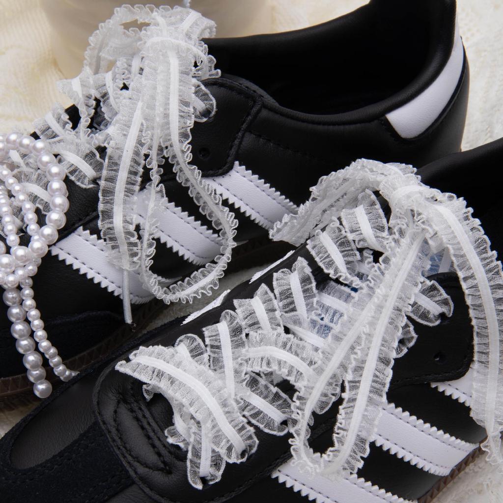 Ballet-Inspired Pearl Bow Lace Frill Shoelaces for T-Toe Training Shoes