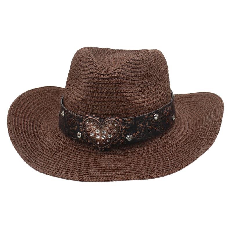 Simple Outdoor Hard Styling Straw Hat Peach Heart Top Denim Sunscreen Sunshade European And American Big Edge Warped Breathable Top Hat