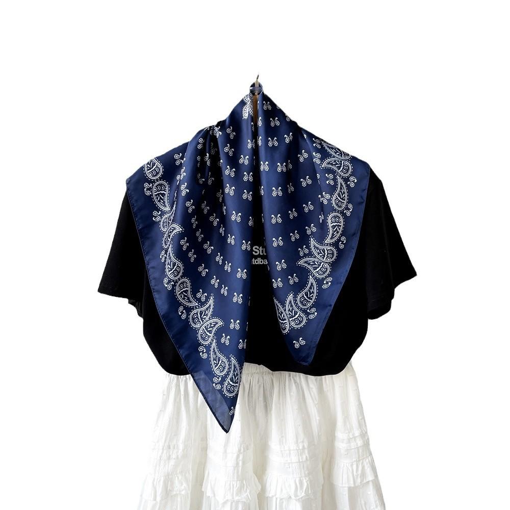 New High-end Silk Scarf Women's European and American Blue Cashew Print Scarf Small Square Scarf with Headscarf Wholesale