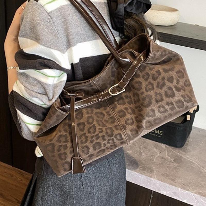 Retro leopard print tote bag women's autumn and winter new fashion versatile handbag high-end single shoulder armpit bag