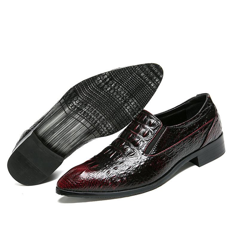 Men's Shoes Spring Crocodile Pattern Casual Shoes Pointed Business Dress Leather Shoes British Retro Casual Single Shoes Men