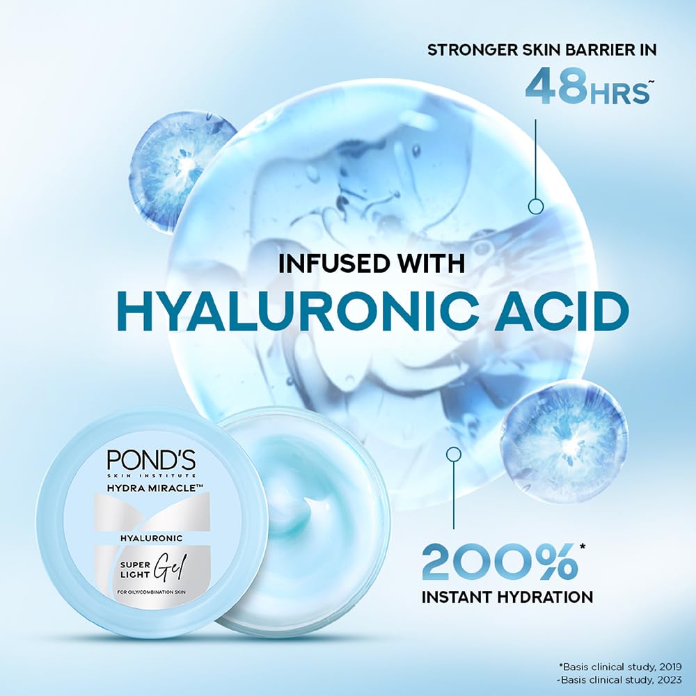 POND'S Super Light Gel Oil Free Face Moisturizer 100 G | With Hyaluronic Acid & Vitamin E for Fresh Glowing Skin & 24 Hr Hydration - Daily Use