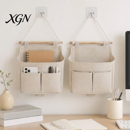 Waterproof Wall Mounted Storage Hanging Bag with 3 Pockets, Cotton And Linen Closet Pouch, Over The Door Organizer for Bedroom Bathroom Daily