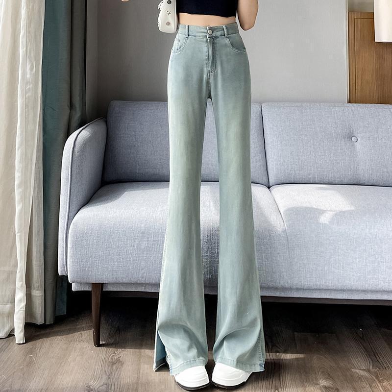 High-Waisted Tencel Micro-Flare Jeans with Side Slit - Slimming Summer Women s Style 2026 Small