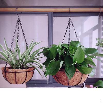 Metal Hanging Planter Basket With Coir Liner 14 Inch Round Wire Plant Holder Chain Porch Decor