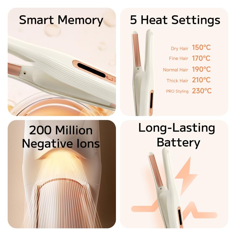 PLUZZ Hair Mini Iron for Straightening and Compatible with Fast 5 Temperature 200 Million Negative Silk for Compact for Ceramic High with Function