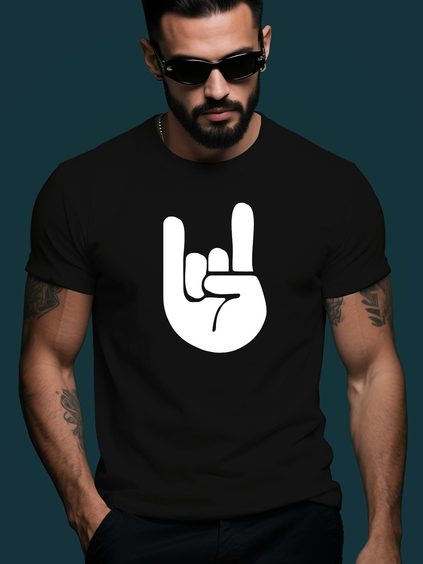 Rock Gesture Trendy Streetwear Summer Casual Round Neck S... XL