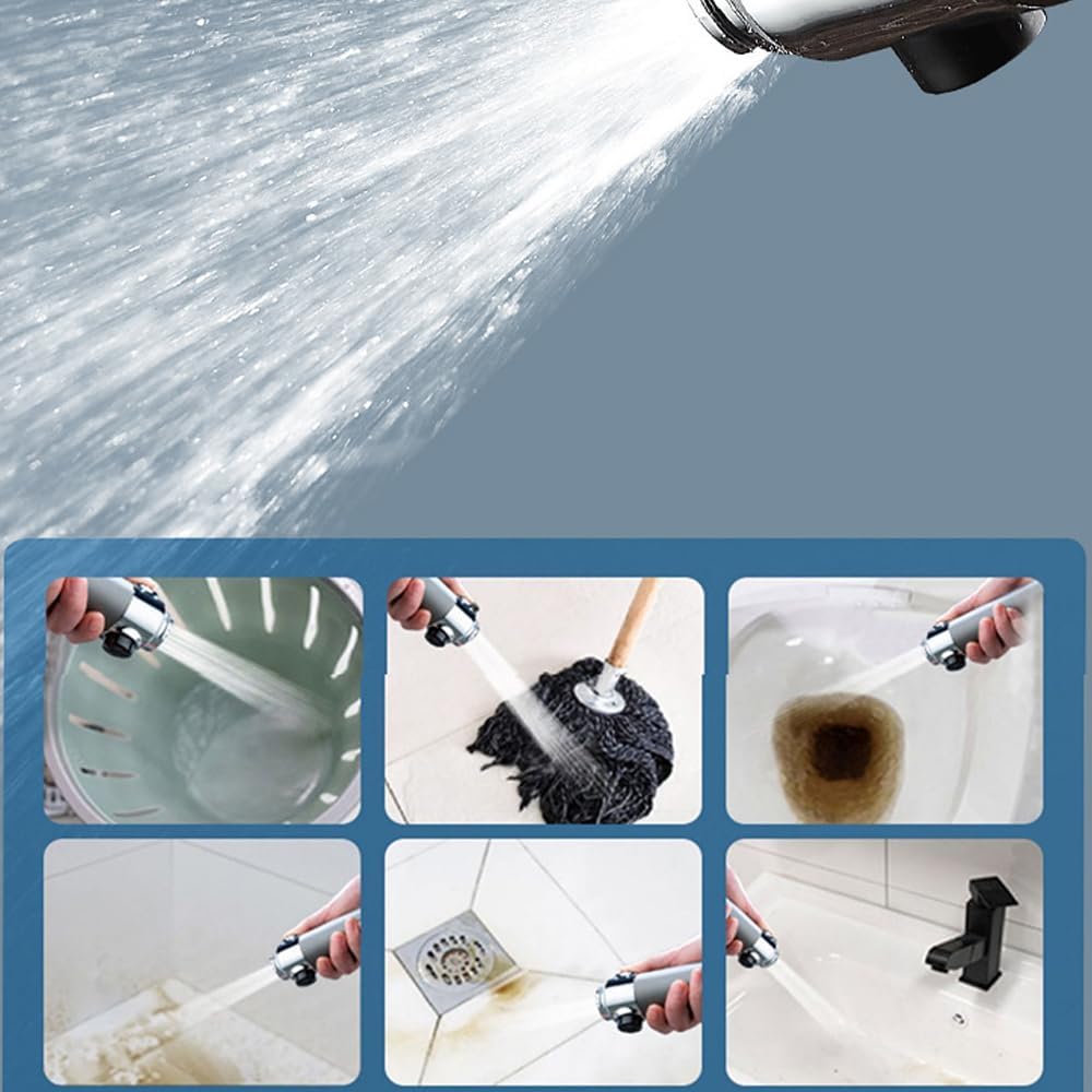 Multifunctional hand-held filter shower set silver (including 1.5 m stainless steel hose, 5 filter elements and non-porous base, four-speed mode)