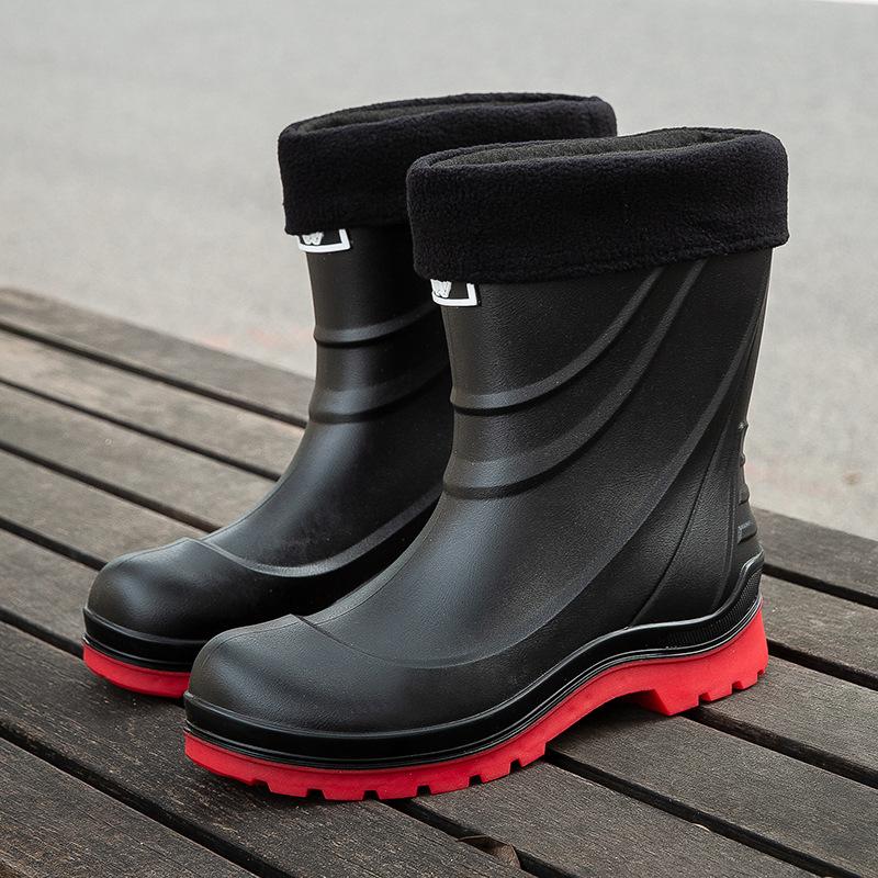 Fashion Bundle Rain Shoes New Short Tube Non-slip Medium Tube Rain Shoes Short Water Shoes Velvet Outdoor Work Rubber Shoes Batch
