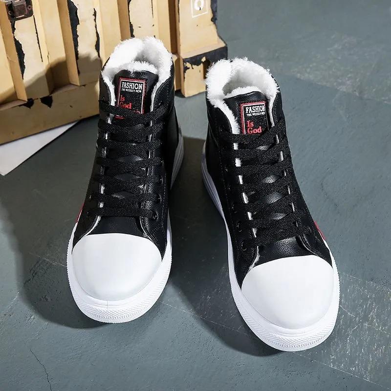 Fashion Plush White Shoes For Men Winter High Top Leather Sneakers Male Waterproof Booties Man Teen Boys  Fashion Trainer Sports Shoes