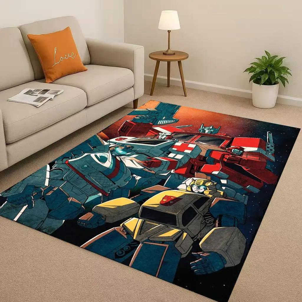 3D T-Transformers Optimus Prime Bumblebee Cartoon Living Room Non-Slip Area Rug Carpet For Bedroom Sofa,Easy Clean Home Doormat
