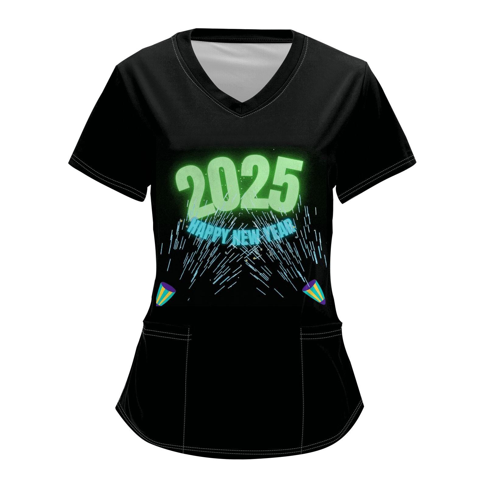 

Женский модный комбинезон с V-образным вырезом, короткими рукавами и карманами 2025 года с рождественским принтом M зелёный