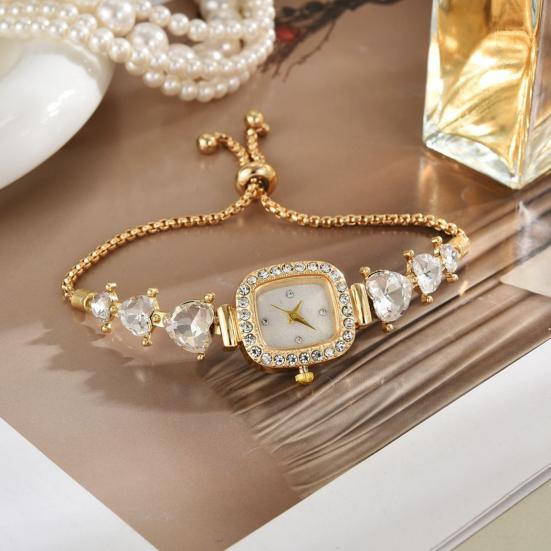 Women Rhinestone Bracelet Watch Small Square Dial Analog Quartz Wrist Watch Love Heart Chain Ladies Dress Watch with Adjustable