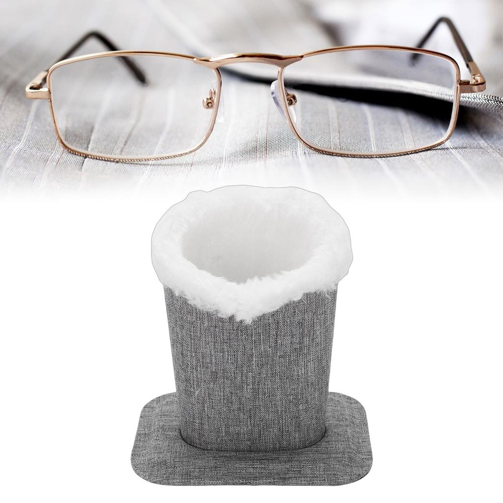 Plush Lined Eyeglasses Holder Stand Soft Protective Glasses Case for Desk Nightstand Table   Linen Gray