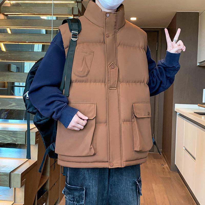 Loose Stand-up Collar Cotton Vest Men's Autumn and Winter Youth Versatile Stand-up Collar Cold-proof Warm Vest Jacket