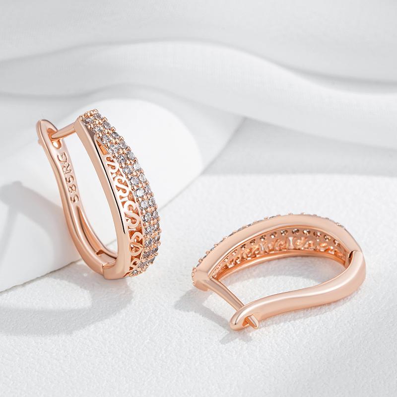 Trendy  Rose Gold Color Hoop Earrings For Women Luxury Natural Zircon Accessories Vintage Bride Wedding Jewelry