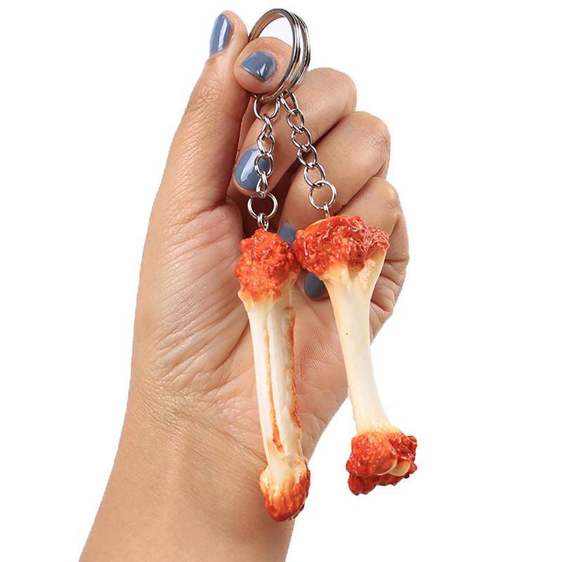 Pvc Chicken Wing Bone Charm Simulated Chicken Leg Bone Key Ring Props Imitation Food Key Chain Bag Pendant Decoration Cute Gift