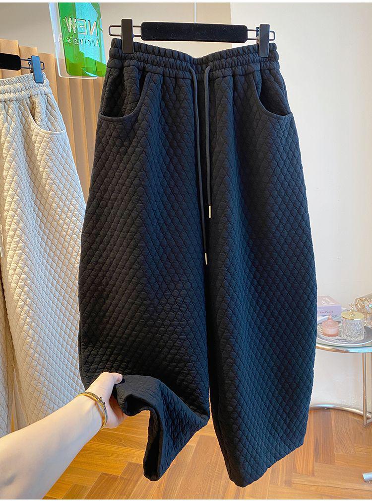 

Plus Size Retro Japanese Plaid Warm Padded Pants - Women s Autumn/Winter Casual Harem Sweatpants L чёрный