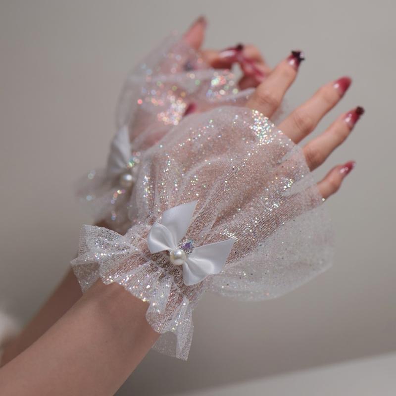 Bowknot Wrist Cuffs For Nails Photography Breathable Glitter Fabric Elastic Cuffs Fashion Accessories