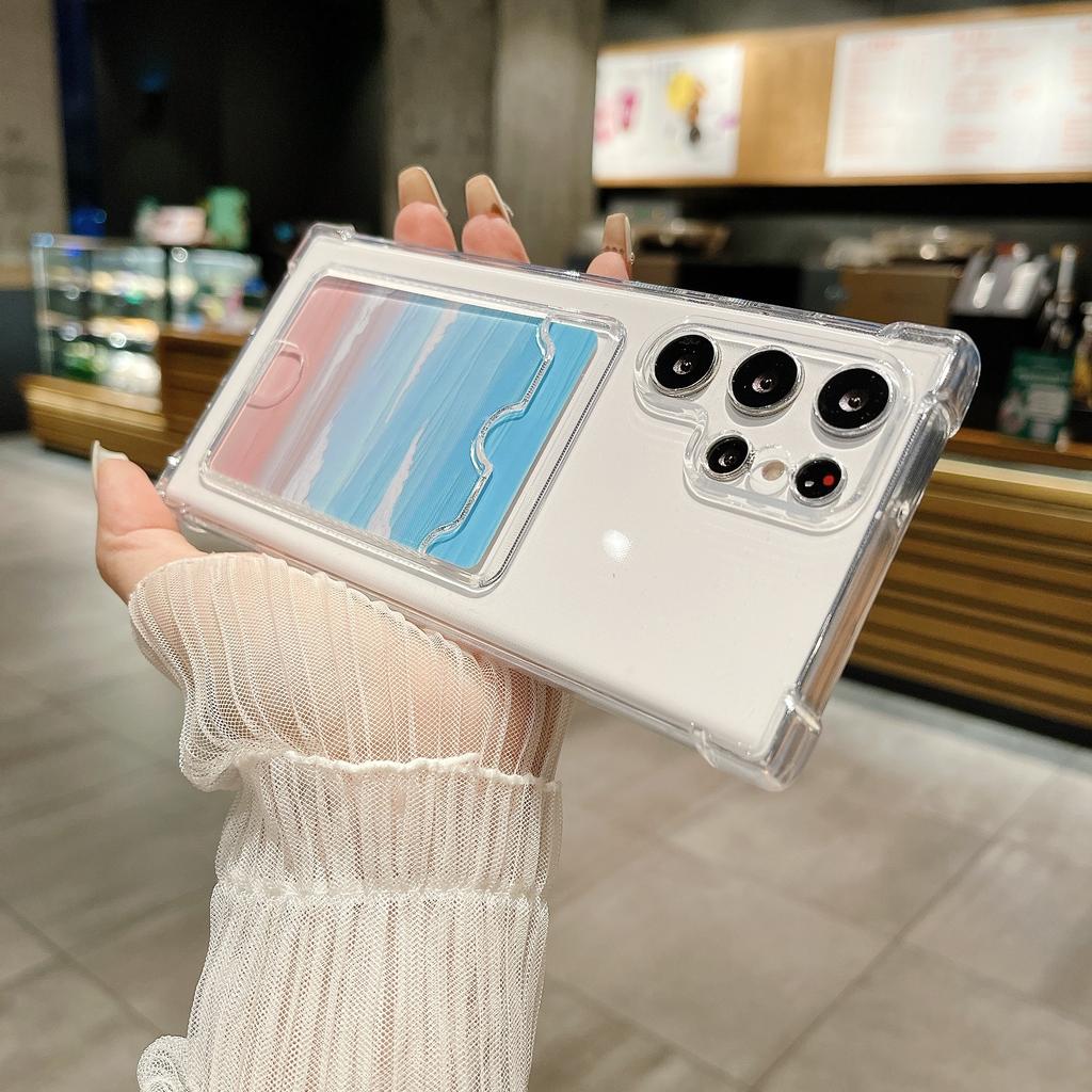 Card Holder Wallet Clear Case For Samsung Galaxy S24 S23 S22 S21 Ultra Plus S20 FE A55 A35 A25 A15 A54 A34 A14 Silicone Cover