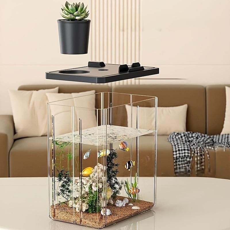 Moderner Tisch-Aquarium, Dekoratives Aquarium mit geringem Wartungsaufwand für Kampffische oder Garnelen, Aquarium, Kampffisch-Aquarium, Kristallklares Mini-Aquarium