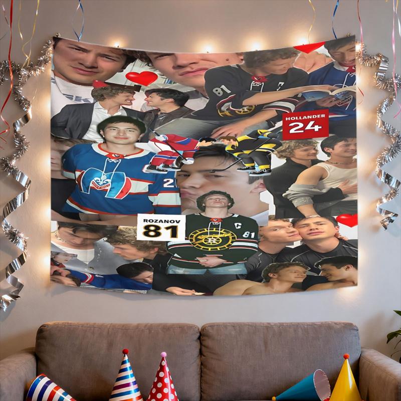VIKAMA Ice Hockey Heartthrob Collage Tapestry Will Bring A Festive Fandom Atmosphere To Your Bedroom Or Watch Party