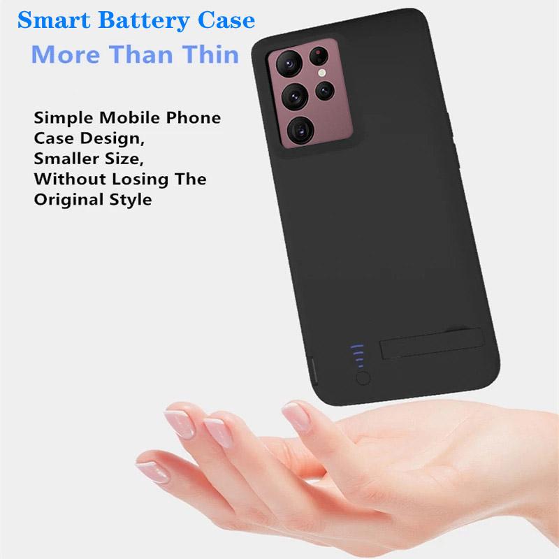 

T21 Для Samsung Galaxy S22 Ultra 5G 5000mAh Power Bank Чохол для заряджання з м якими TPU краями Чохол для телефону Зарядний пристрій з підставкою A
