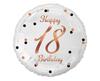 B&C Happy 18 Birthday Foil Balloon, White, Rose Gold Print, 18" | FG-O18B